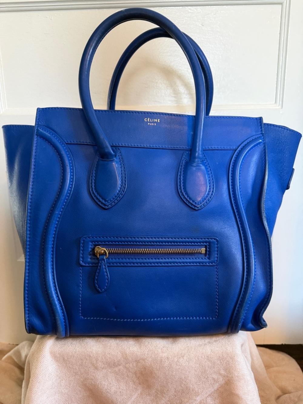 Celine Electric Blue Leather Mini Luggage Tote